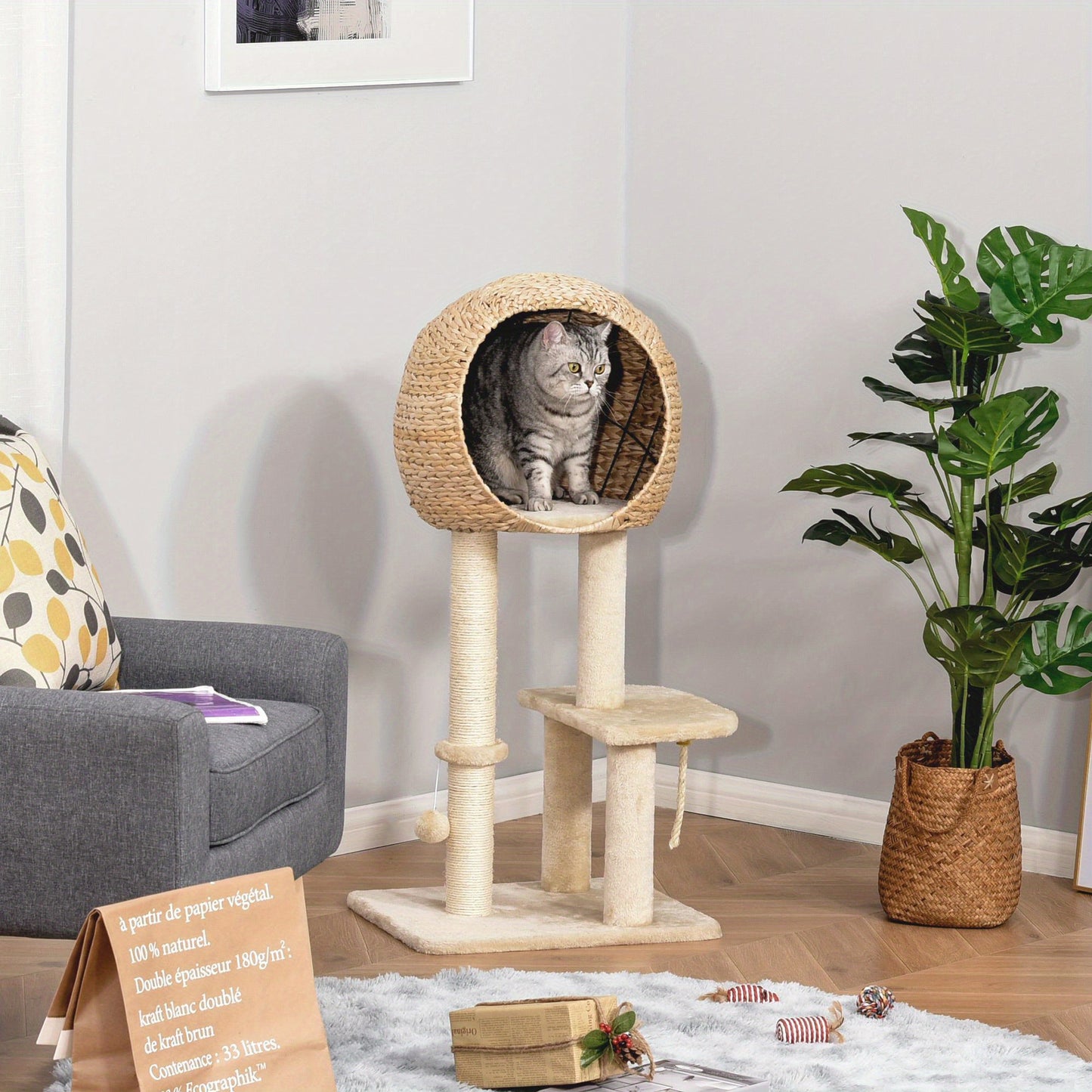 Kattenkrabpaal – Krabpaal – Krabmeubel – Kattenpaal – Kattenbed – Compact 100 cm – Duurzaam Sisalmateriaal