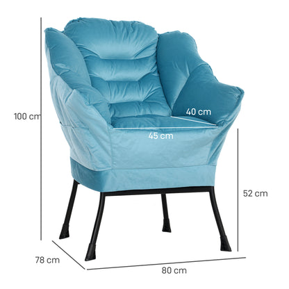Accentstoel – Fauteuil – Bijzetstoel – stoel – zitstoel – Blauw – Stalen Poten – Zijzakken
