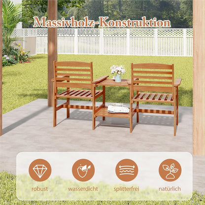 Tuinbank – Buitenbank – Houten Bank – Balkonbank – Terrasbank – 2-Zits Met Tafel – Parasolgat – Hardhout 159,5x61,5x88 cm