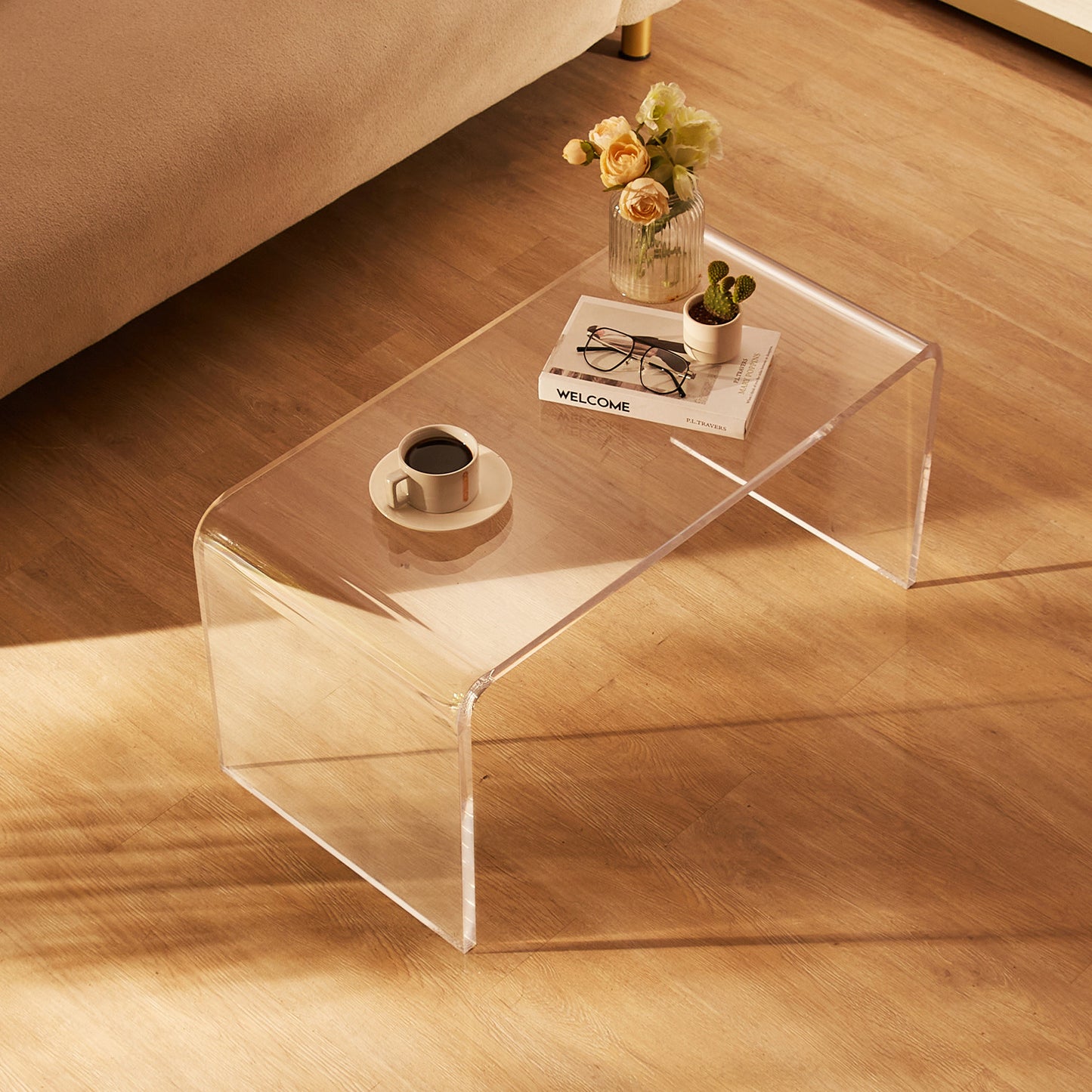 Salontafel Acrylic – Bijzettafel – Tafel – Koffietafel – Eettafel – Transparant Acryl – C-Vorm – 81x40x41 cm – Slagvast & Lichtgewicht