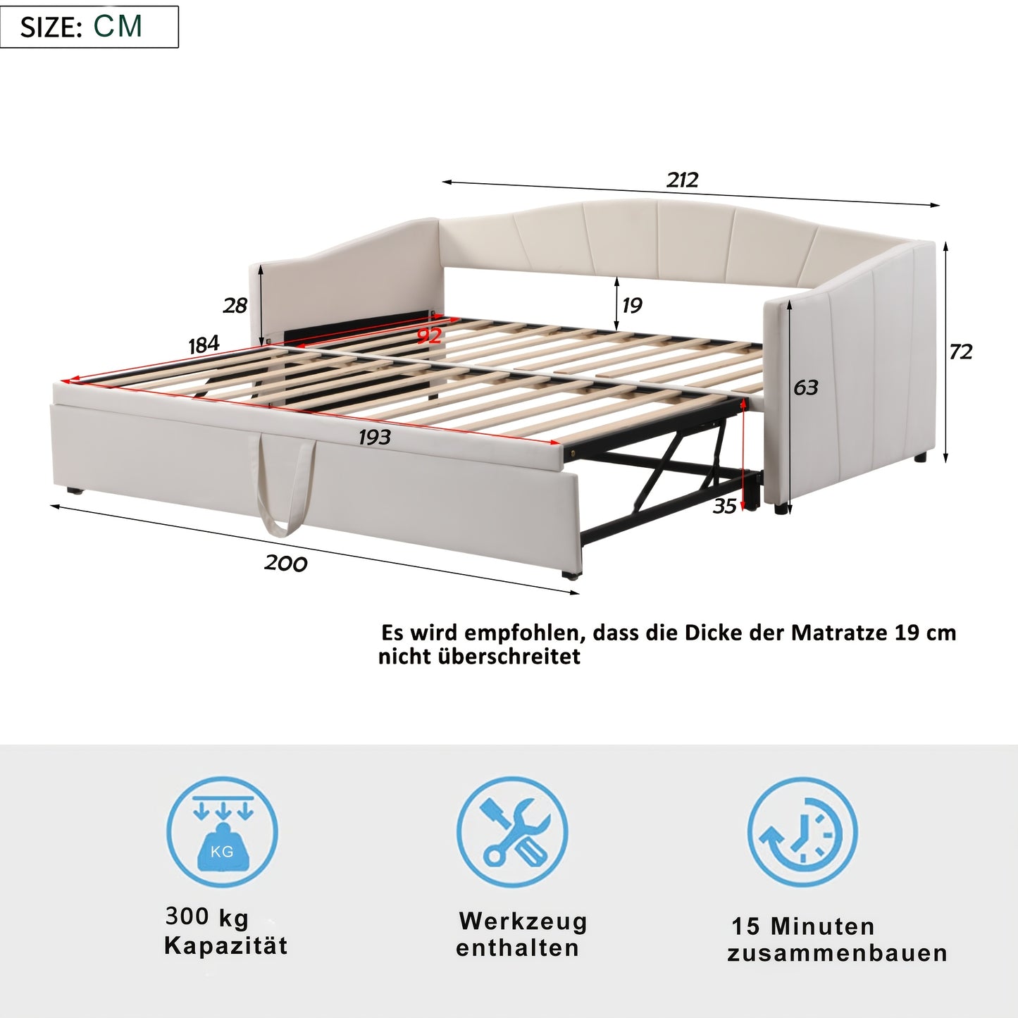 Opbergbed – Bedframe – Opbergbedlade – Slaapbed – Bed met lades – Modern wit – Ruimtebesparend ontwerp – Geschikt voor matras 140x200 cm