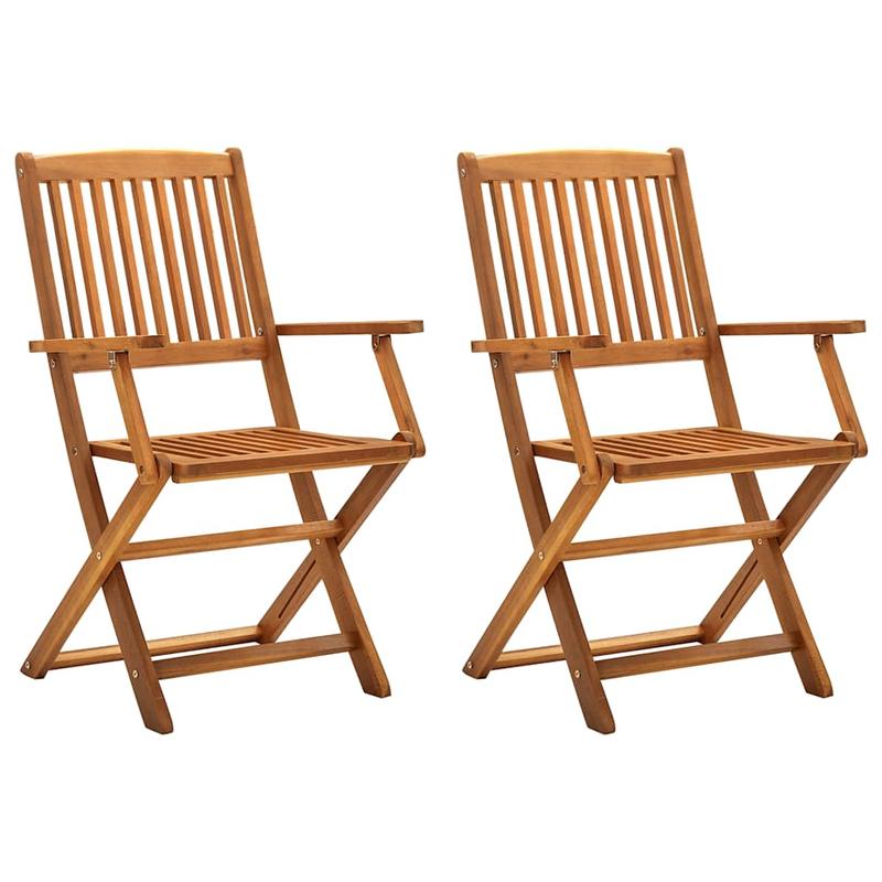 Foldable garden chairs 2pcs of solid wood acacia Add a touch of rustic charm to your dining room, garden, or terrace with this wooden garden chair! If you're looking for durable garden furniture, this is the ideal choice. It'