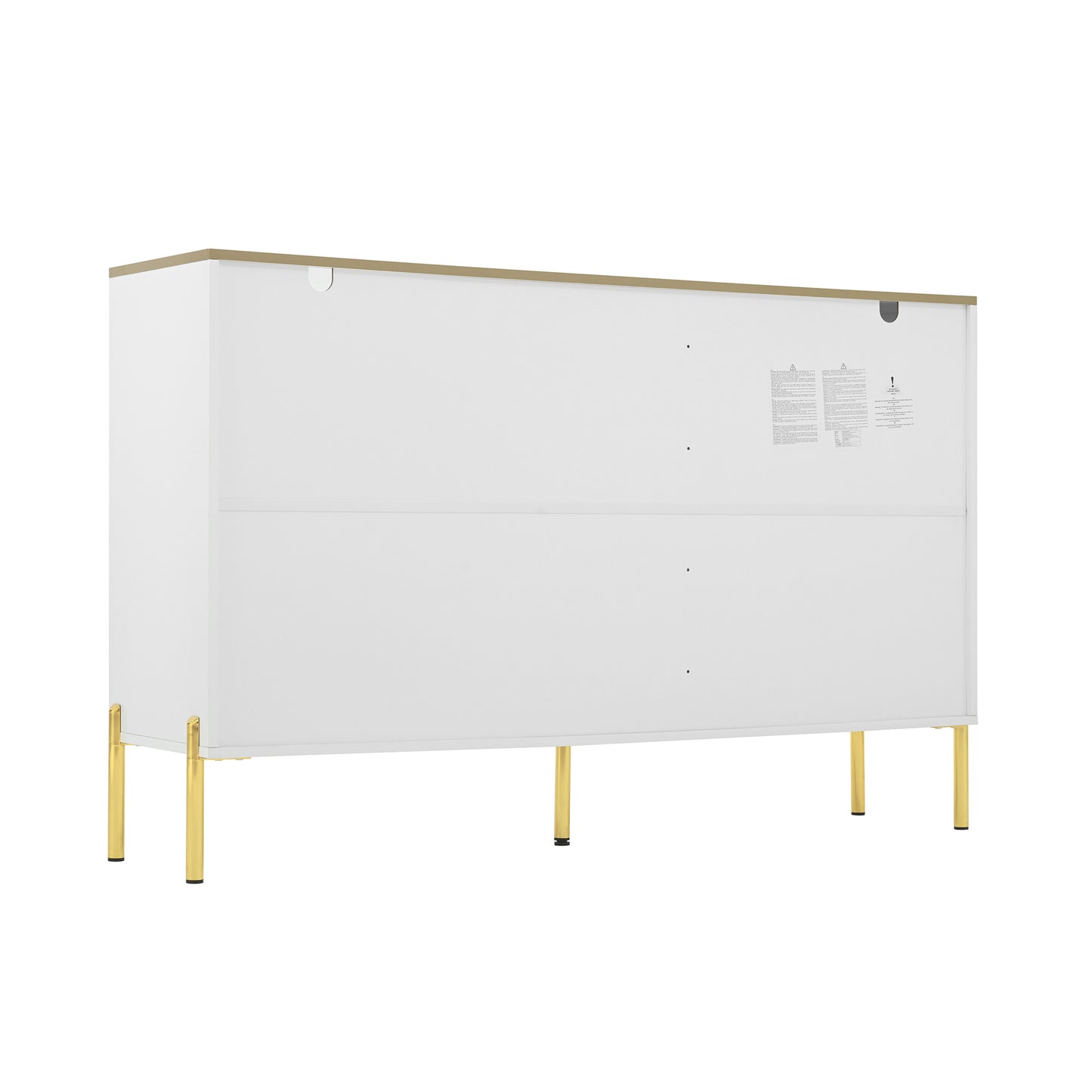 Dressoir – Sideboard – Opbergkast – Dressoirkast – Meubel – Wit Met Gouden Accenten – Glazen Deuren – 140x38x90 cm – Soft-Close Lades – Kabelbeheer