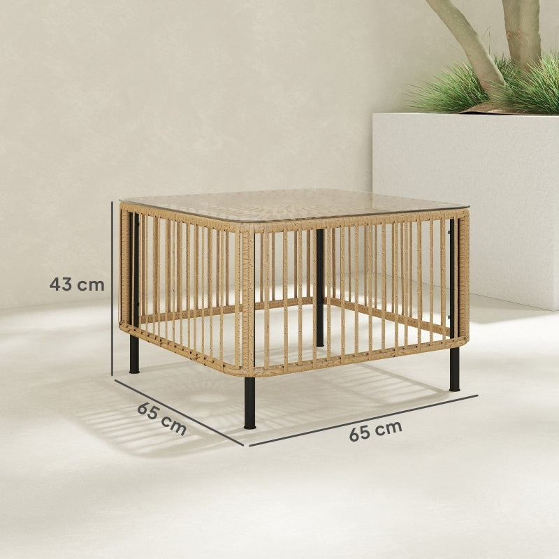 Buitenbijzettafel – Tuinmeubel – Bijzettafel – Loungtafel – Side table – Weerbestendig PE-rattan – Gehard glas blad 65x65x43 cm Natural Wood