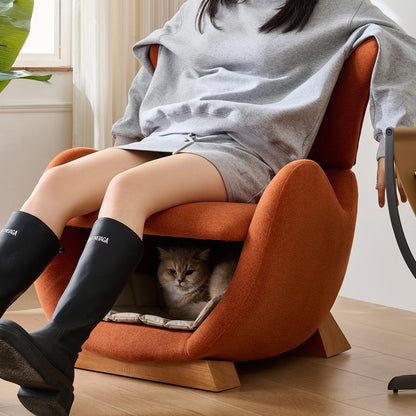 Huisdierstoel – Lounge Chair – Relaxstoel – Kattenstoel – Hondenstoel – Kattenbestendig Stof – Ingebouwde Huisdier Rustplek – Duurzame Constructie – Comfortabele Zitting – Oranje Kleur