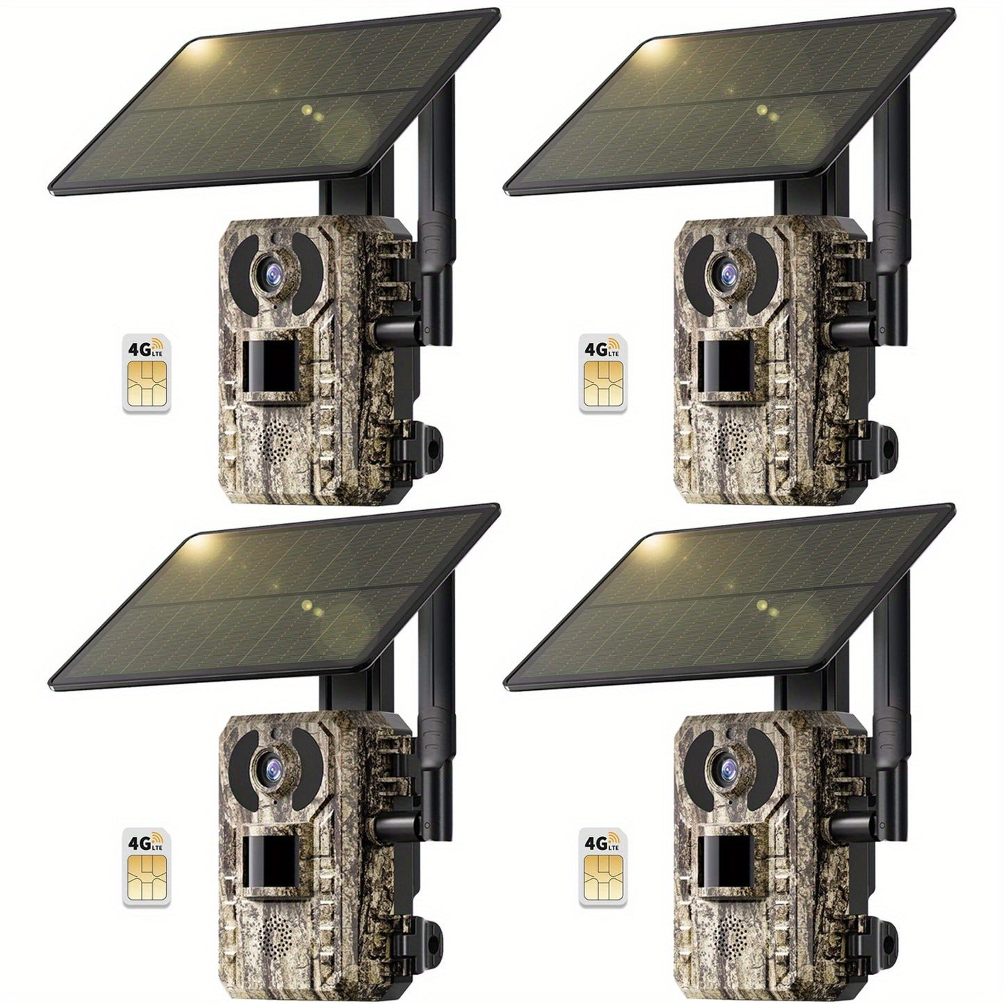 Draadloze 4G Wildcamera – Jachtcamera – Natuurcamera – Bewegingscamera – Beveiligingscamera – 2K HD Resolutie – Zonnepaneel - set van 4 Stuks