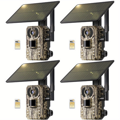 Draadloze 4G Wildcamera – Jachtcamera – Natuurcamera – Bewegingscamera – Beveiligingscamera – 2K HD Resolutie – Zonnepaneel - set van 4 Stuks