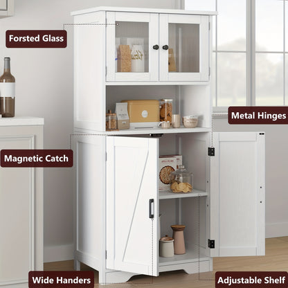 Vrijstaande Kast – Opbergkast – Badkamerkast – Keukenkast – Vitrinekast – Glazen Deuren – Verstelbare Planken – Duurzaam Polyester – Smal & Hoog Design