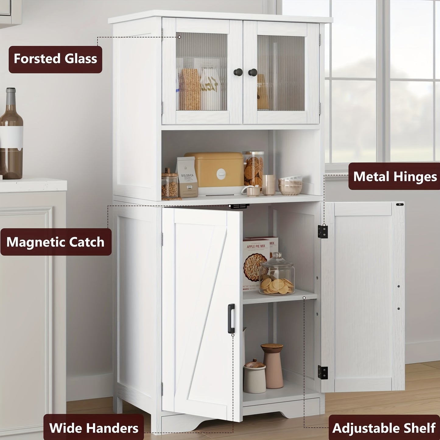 Vrijstaand Badkamerkastje – Opbergkast – Badkamermeubel – Kast Met Deuren – Opbergmeubel – Glazen Deuren – Verstelbare Legplanken – Ruimtebesparend – Polyester Grijs