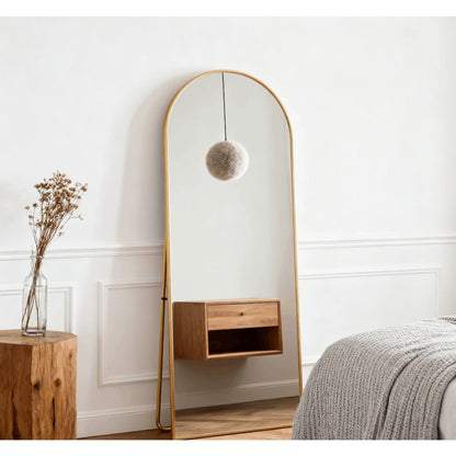 Vloerspiegel – Staande Spiegel – Passpiegel – Wandspiegel – Lengtespiegel – Goud Aluminium Frame – 162 x 53 cm – Gebogen Design