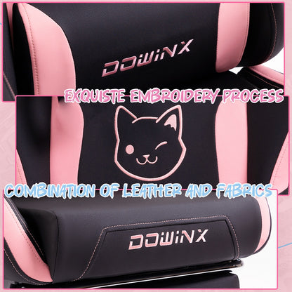 Gamingstoel – Bureaustoel – Gamedraaistoel – Kantoorstoel – Pink Gaming Chair White Cat Variant – Ergonomisch Met Verstelbare Voetsteun – Met Metalen Frame En PU-Leder
