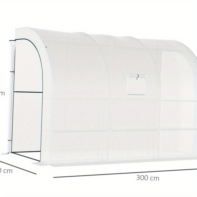Kweektent – Growtent – Growbox – Plantenkas – Kweekkast – Stevig Stalen Frame – 300x150x213 cm – Winterbestendige Transparante Folie – Wit
