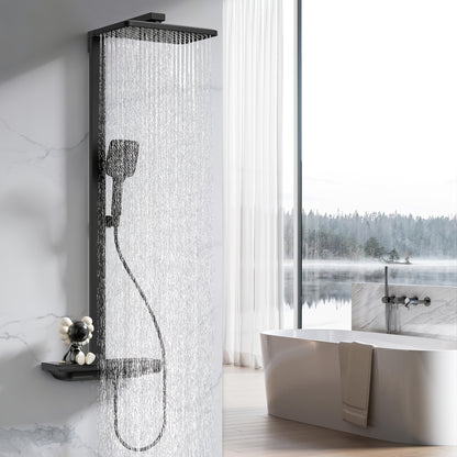 Douchekraan – Doucheset – Douchemengkraan – Thermostaatkraan – Handdouche – Matte Zwarte Afwerking – Thermostaat Met Glazen Plank – 3 Spraystanden Handdouche