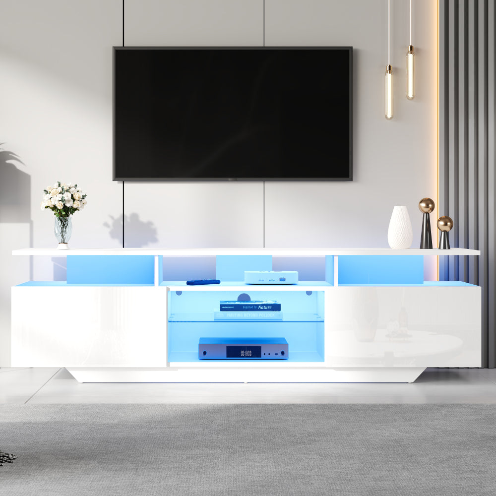 TV Meubel – TV Kast – TV Dressoir – Entertainment Meubel – Media Meubel – Wit Hoogglans – 160 cm Breed – MDF Met Gehard Glas