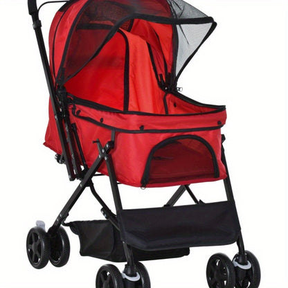 Huisdierscooter – Dierenwagen – Hondenbuggy – Kattenwagen – Draagwagen – Lichtgewicht & Duurzaam – Afmeting 76,5x52x95 cm – Rode Oxford Stof