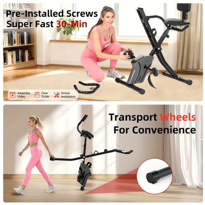 Foldable Magnetic Exercise Bike With 8-Level Adjustable Resistance Multi-Function LCD Display (Time Speed Distance Calories Heart Rate) Quick-Release Seat Adjustment Durable Comfortable PU Cushion Silent Home Fitness Bike Max