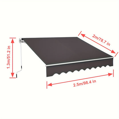 Retractable Aluminum Awning with Hand Crank - Heavy-Duty Manual Shade Canopy, Adjustable Widths (98.4”/118.1”/141.7”) & Lengths (200-300cm), Dark Gray Outdoor Awning for Balcony, Patio, Terrace - Easy Install, Durable M