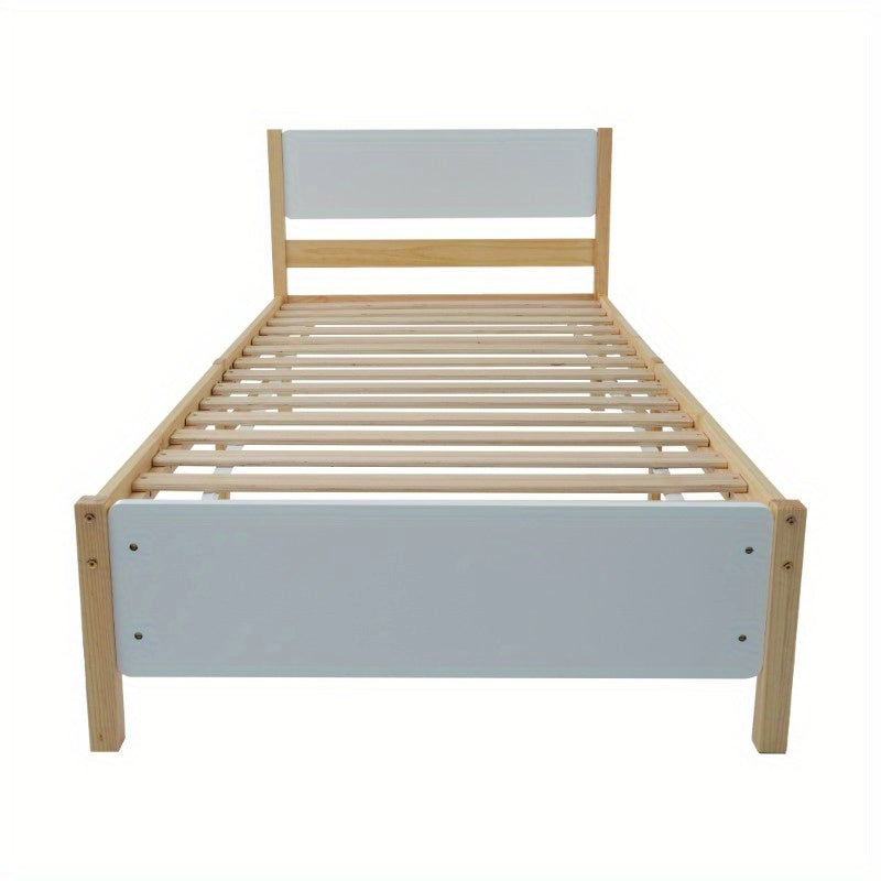 Eenpersoonsbed – Tienerbed – Volwassenenbed – Bedframe – Slaapbank – Houten Frame van Grenen – Met Middenstijl voor Extra Stevigheid – Inclusief MDF Hoofdeinde en Voetbord – Wit Natuurkleur – 90x200 cm