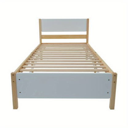 Eenpersoonsbed – Tienerbed – Volwassenenbed – Bedframe – Slaapbank – Houten Frame van Grenen – Met Middenstijl voor Extra Stevigheid – Inclusief MDF Hoofdeinde en Voetbord – Wit Natuurkleur – 90x200 cm