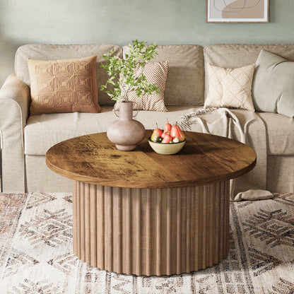 Ronde Salontafel – Farmhouse Koffietafel – Woonkamer Tafel – Bijzettafel – Rond Houten Tafel – Metalen Onderstel – Modern Eiken Look – Duurzaam & Ruimtelijk