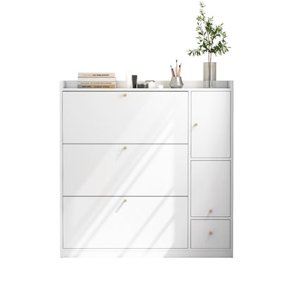 Schoenenkast – Schoenenrek – Schoenopberger – Schoenmeubel – Schoenentrekker – Wit – 3 Kantelbare Laden – Ingebouwde Klapbank