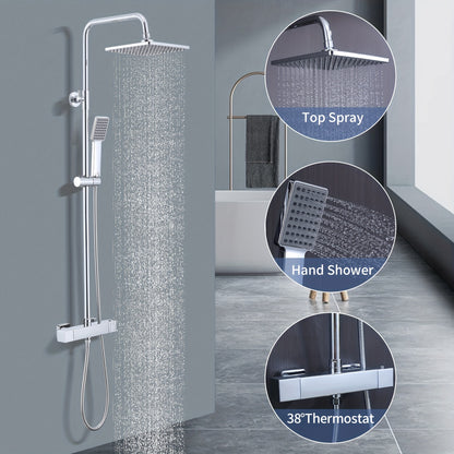 Thermostatische Douche- en Badset – Douchekraan – Mengkraan – Badmengkraan – Douchethermostaat – Roestvrij Staal – Thermostatisch Waterbeheer – Wandmontage