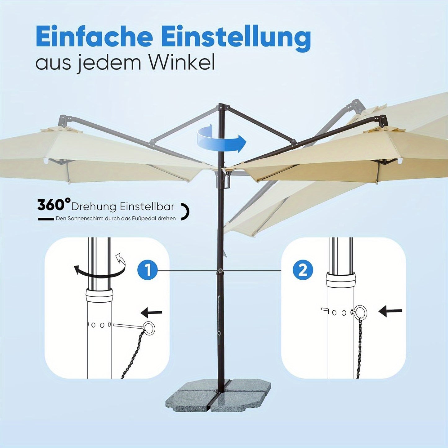 Parasol – Stokparasol – Tuinparasol – Balkonparasol – Ronde Parasol – Aluminium – Ø300 cm – Kantelbaar en 360° Draaibaar – UV50+ Bescherming – Crankbediening – Crème