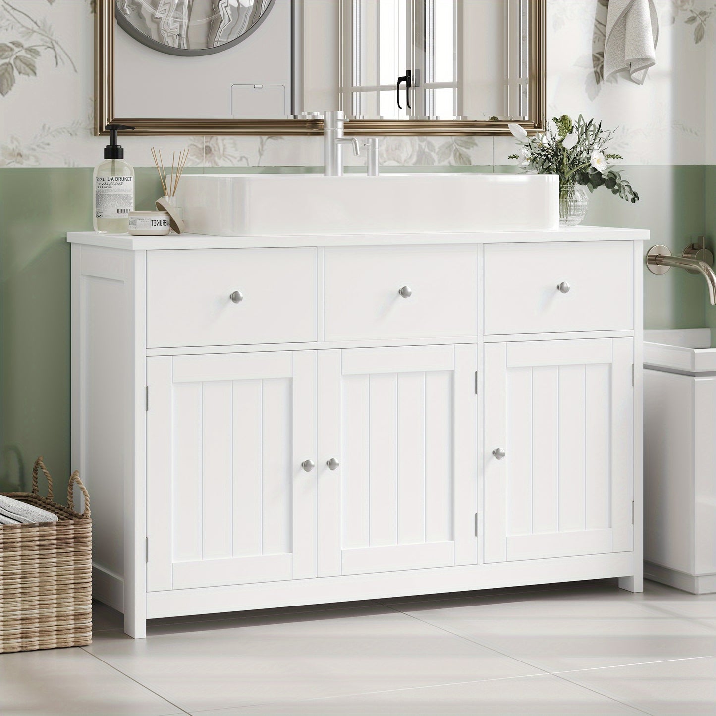 Badkamerkast – Opbergkast – Waskast – Kast Met Lades – Meubel Voor Badkamer – Wit – Vrijstaand – 3,2 Kubieke Voet Opbergruimte – Vochtbestendig Hardhout – Compact 68,5 cm Hoog – Eenvoudige Montage