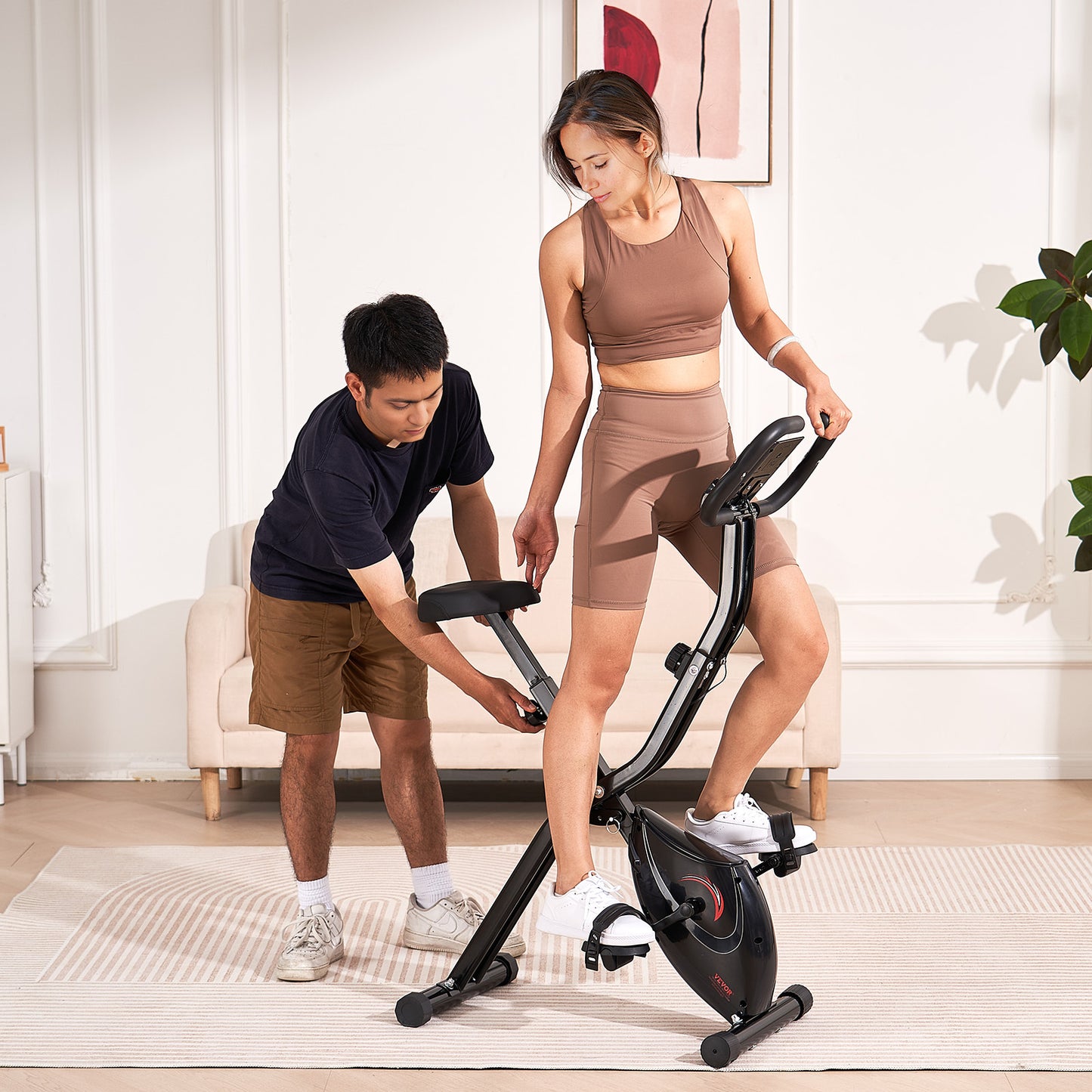 3-in-1 Hometrainer – Fitnessfiets – Indoor Bike – Stationaire Fiets – Opvouwbare Fiets – Zwart-Oranje – Verstelbaar Zadel – Magnetische Weerstand