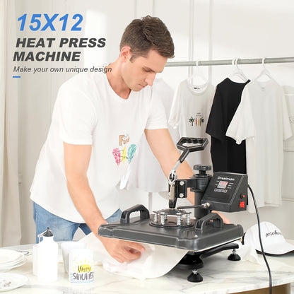 Warmtepers – Hittepers – Transferpers – Textielpers – Tefloncoating – 360° Draaibaar – Digitale Timer