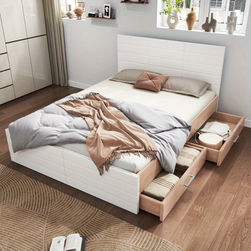 Tweepersoonsbed – Bedframe – Slaapkamermeubel – Opbergbed – Bed met Lade – Modern Design – 180x200 cm – Inclusief Lattenbodem – Eiken Wit