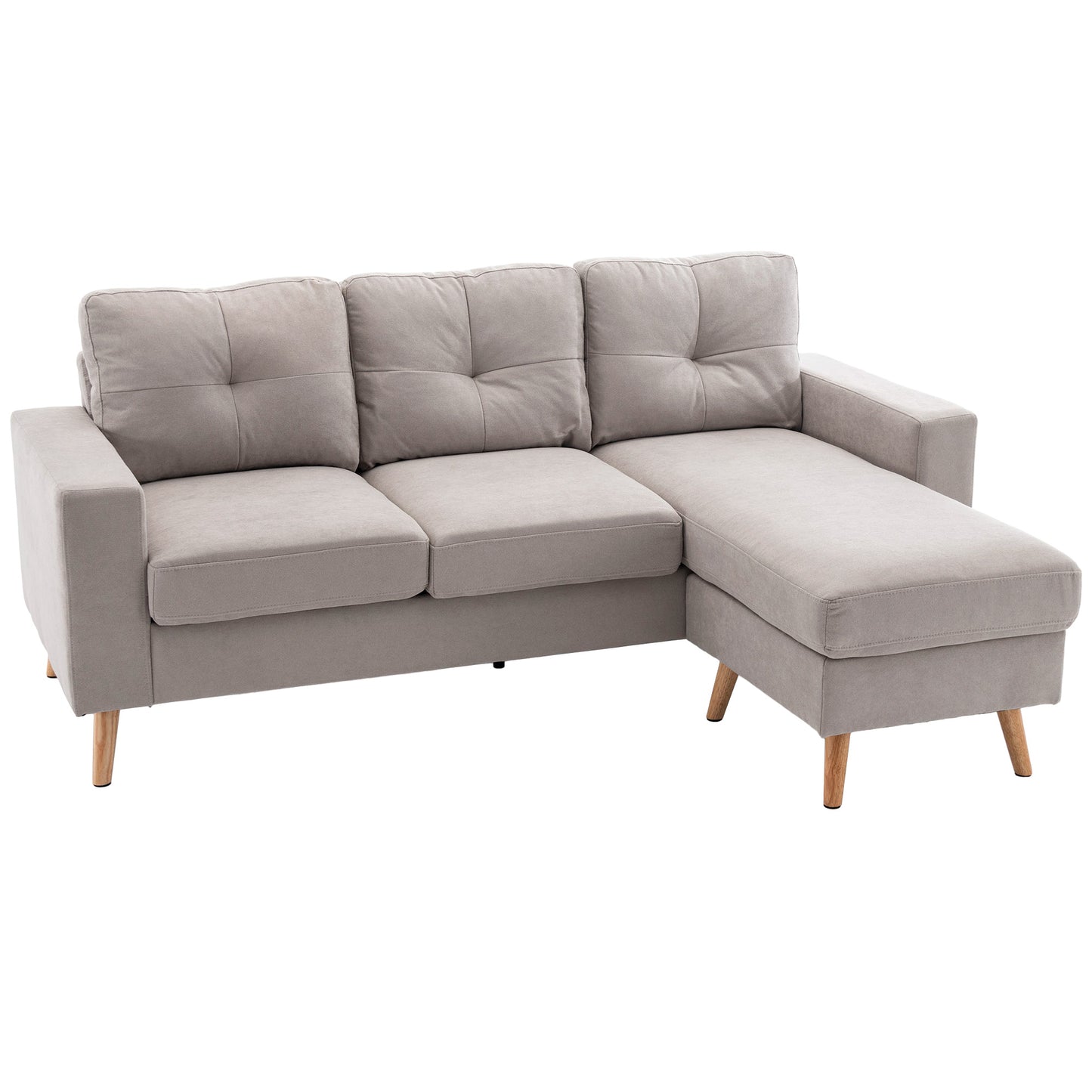 Hoekbank – Loungebank – Sofa – Hoeksalon – 3-Zitsbank – Linnen Look Stof – Chaise Longue – Stevig Houten Frame – 193x136x85 cm