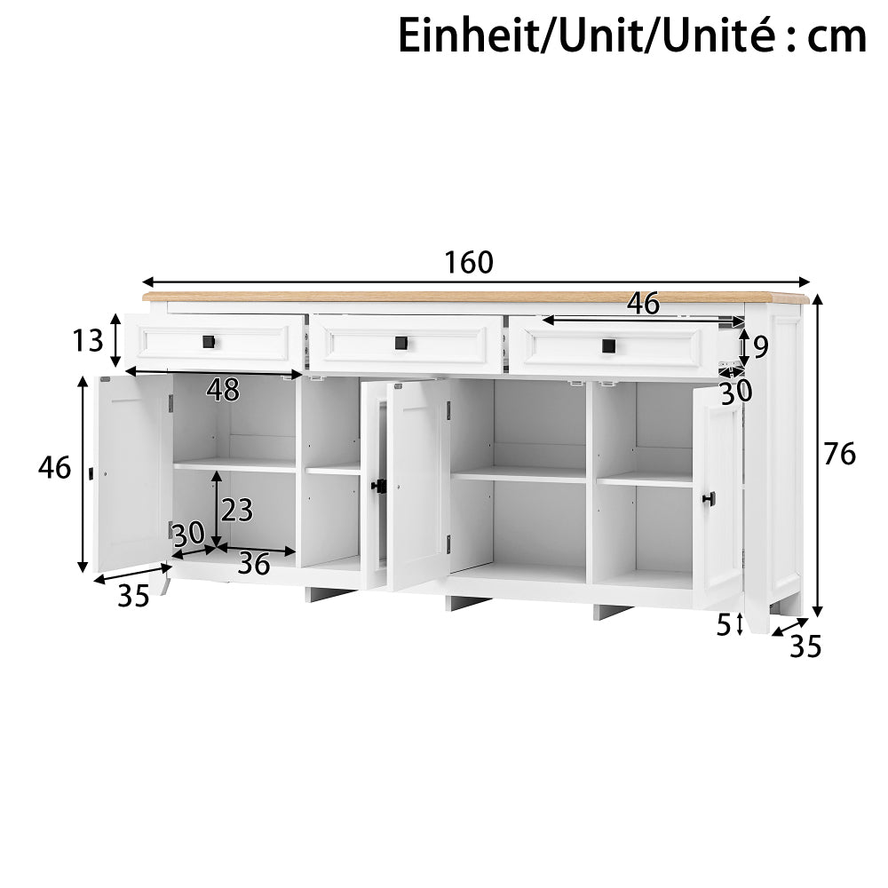 Dressoir – Opbergkast – Ladekast – Buffetkast – Commode – Modern Minimalistisch Design – 160 cm Groot Wit