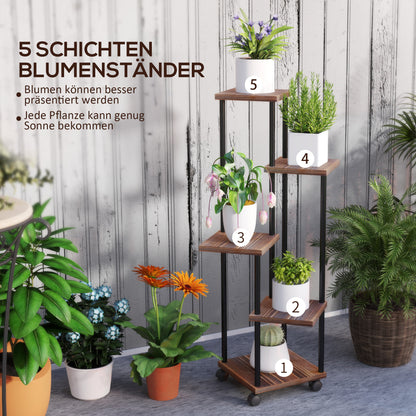Plantenrek – Plantenstandaard – Plantentafel – Plantentrap – Bloemenrek – 5 Laags – Hout en Staal – Gestaggerd Ontwerp – Voor Binnen & Buiten
