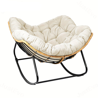 Schommelstoel – Relaxstoel – Fauteuil – Loungestoel – Stoel Zacht Kussen – Carbon Stalen Frame – Verstelbare Rugleuning – Wit