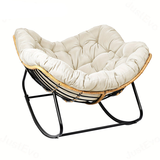 Schommelstoel – Relaxstoel – Fauteuil – Loungestoel – Stoel Zacht Kussen – Carbon Stalen Frame – Verstelbare Rugleuning – Wit