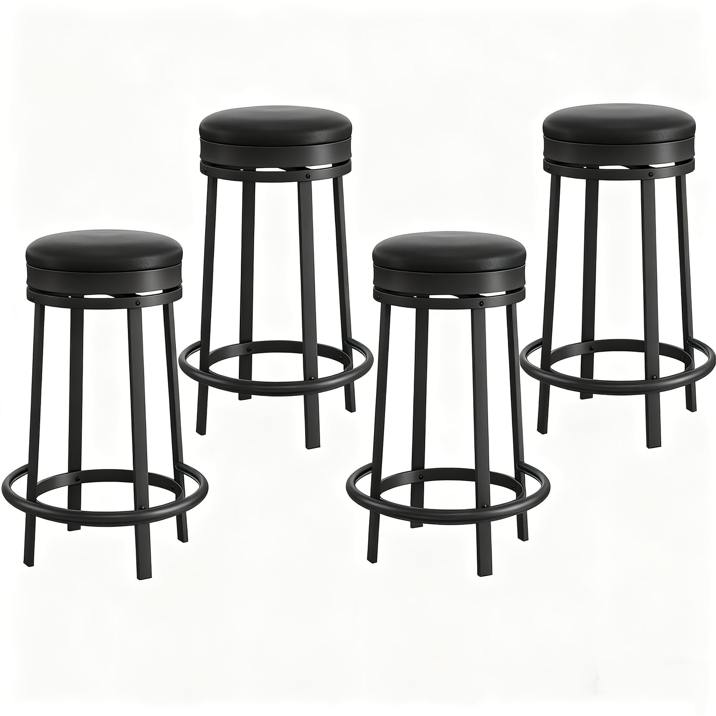 Barkrukken – Barstoelen – Barstoelen Zonder Rugleuning – Keukenstoelen – Barzetels – Draaibaar 360° – Met Voetsteun – Modern Rond Design – Onderhoudsvriendelijk