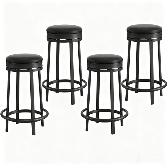 Barkrukken – Barstoelen – Barstoelen Zonder Rugleuning – Keukenstoelen – Barzetels – Draaibaar 360° – Met Voetsteun – Modern Rond Design – Onderhoudsvriendelijk