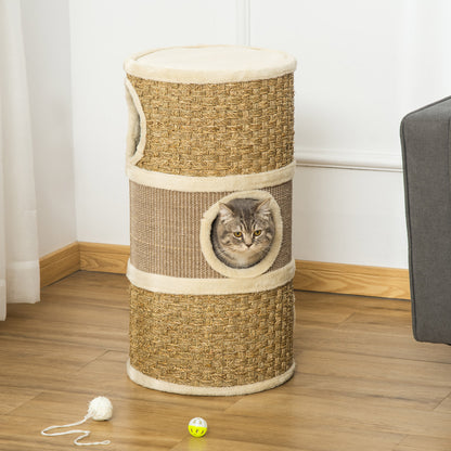 Krabpaal – Kattenboom – Kattenmeubel – Krabtoren – Krabhuis – 3 Niveaus – 70 cm Hoog – Sisal Krabmat – Pluche Bekleding