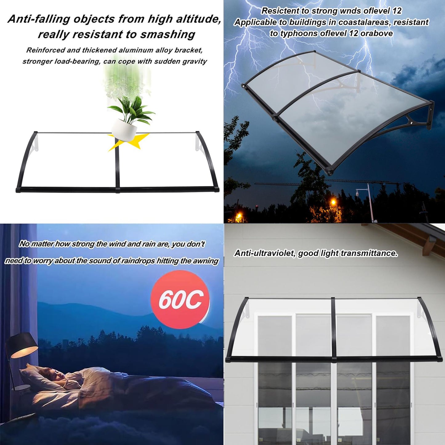 Aluminium Zonnescherm – Uitbreekbaar Zonnescherm – Deurzonnescherm – Raamzonnescherm – Balkonoverkapping – 100x203 cm – Duurzaam Aluminium Frame – Waterafvoer Goot