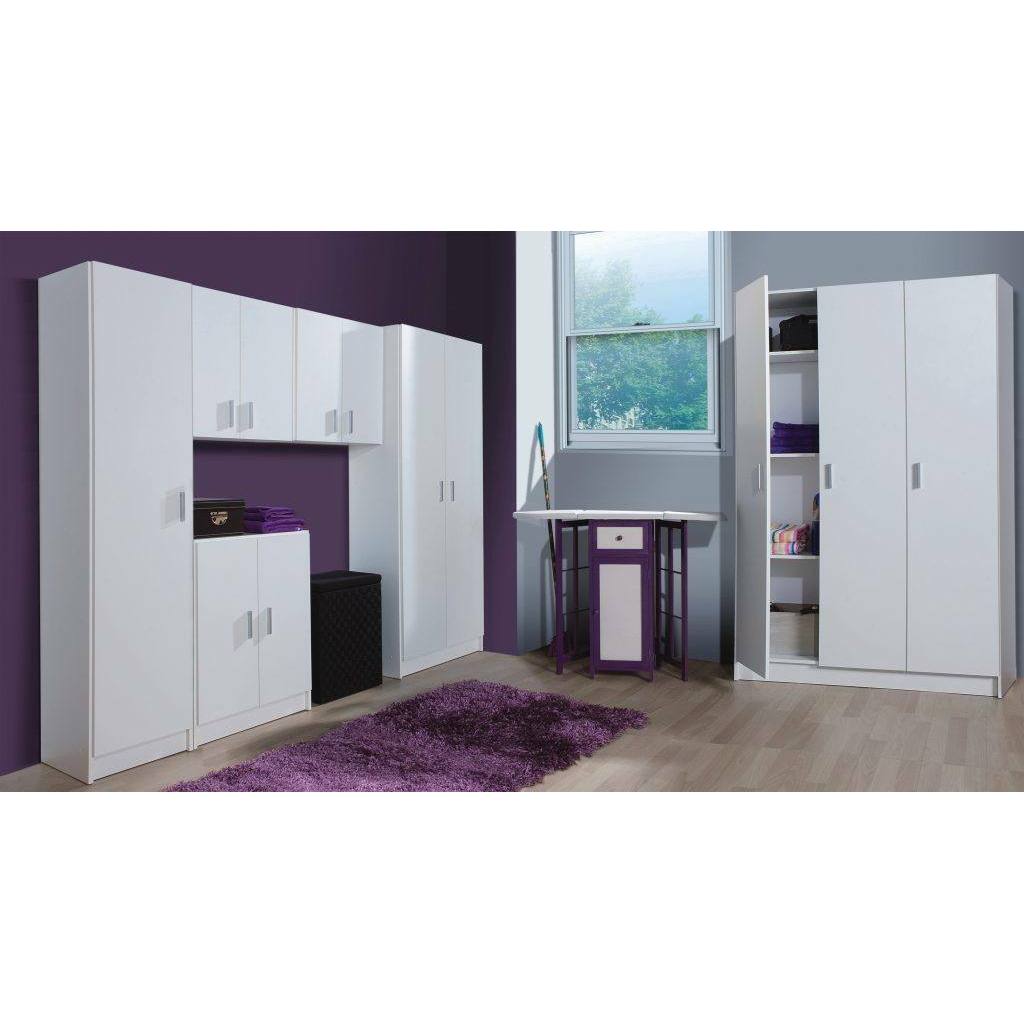 Large Multifunctional Ranuncolo Wardrobe, 3-Door Auxiliary Closet, Shoe Rack with Shelves, Broom Cupboard, 109x37x180 cm, White