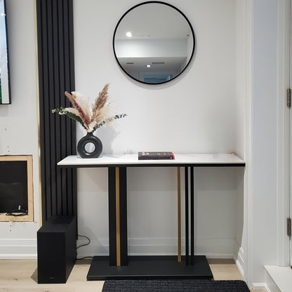 Sidetable – Consoletafel – Wandtafel – Haltafel – Bijzettafel – Krasbestendig Gesinterd Steen Blad – Zwart Gouden Metaalframe