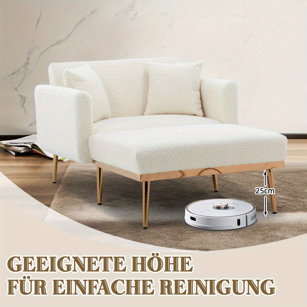 Fauteuil – Verstelbare Fauteuil – Relaxfauteuil – Inklapbare Stoel – Slaapstoel – Wit Teddy Bekleding – Draagkracht 220 kg – 3-standen Rugleuning
