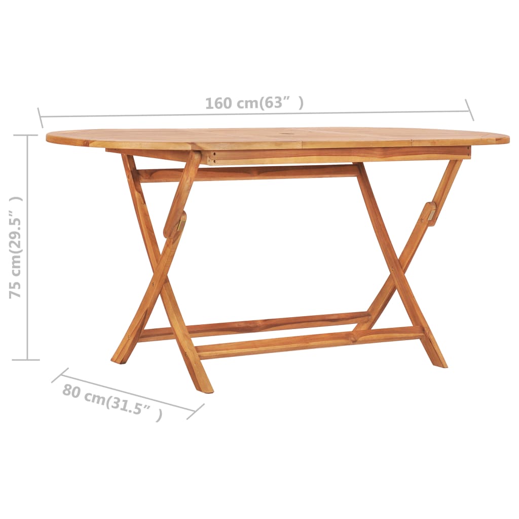 Teak Houten Tuinset – Tuinmeubelset – Buitenmeubilair – Eettafel Set – Terrasmeubilair – Inklapbare Stoelen Met Armleuning – Weerbestendig Massief Teak – Afm. 160x80x75 cm