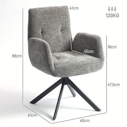 Draaifauteuil – Fauteuil – Loungestoel – Draaistoel – Stoel – 360° Draaibaar – Stalen Poten Met Verstelbare Voeten – Wol-Linnen Stof Donkergrijs