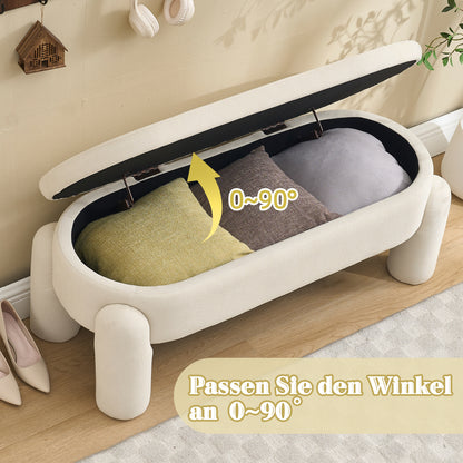 Opbergbank – Zitbank – Opbergbox – Halbank – Poef – Ruime opbergruimte – Hoogwaardig chenille stof – Massief houten frame – Anti-slip – Beige