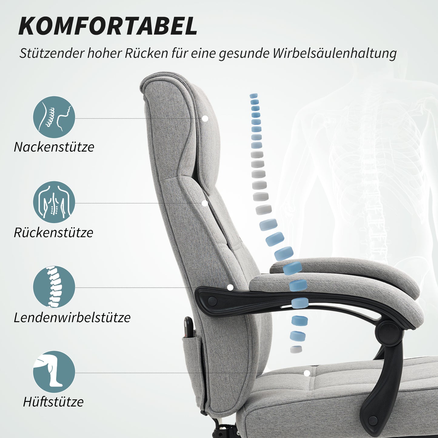 Ergonomic Office Chair with Massage Function, Reclining Boss Chair with Footrest, Gray