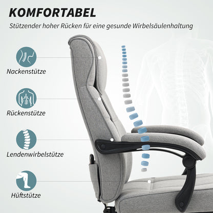 Ergonomic Office Chair with Massage Function, Reclining Boss Chair with Footrest, Gray