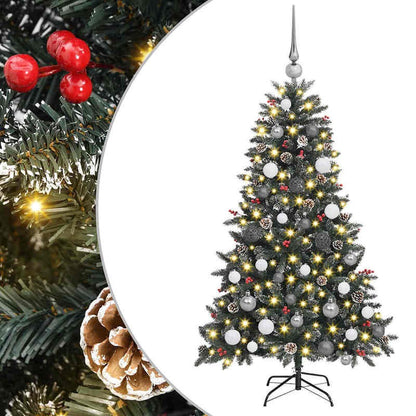 Full PVC Artificial Christmas Tree with Lush Green Foliage & Clear Ornament-Like Branch Tips - Pre-Lit with Warm White Lights, Sturdy Black Stand, No Electricity Needed, Easy Setup for Living Room, Bedroom, Window Display - D