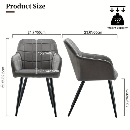 Eetkamerstoelen – Stoelen – Designstoelen – Velvet Stoelen – Armstoel – Set Van 2 – Donkergrijs – Ergonomisch Design – Memory Foam Zitting